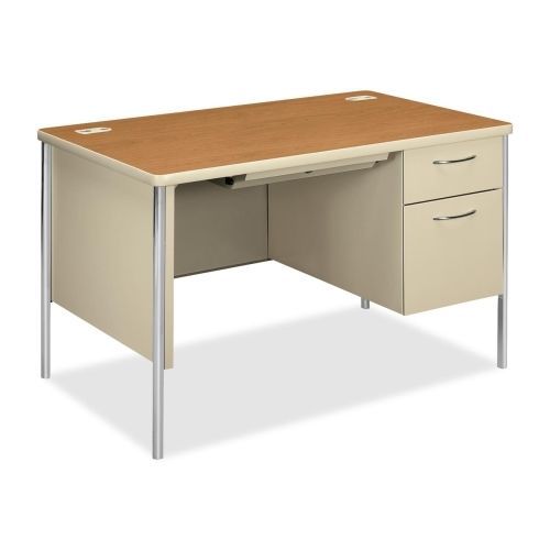 Mentor Series Single Pedestal Desk, 48w x 30d x 29-1/2h, Harvest/Putty