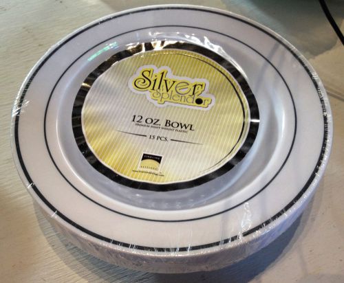 60 China-Like 12 oz Plastic Bowls White, Silver Rim, Similar to WNA Masterpiece