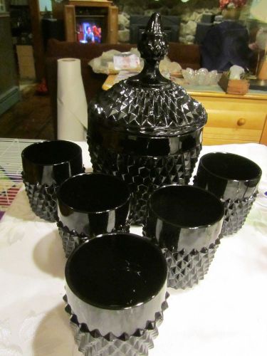 Lot Black Milk Glass Amethyst diamond Ice bucket tumblers cups bar barware  NAT