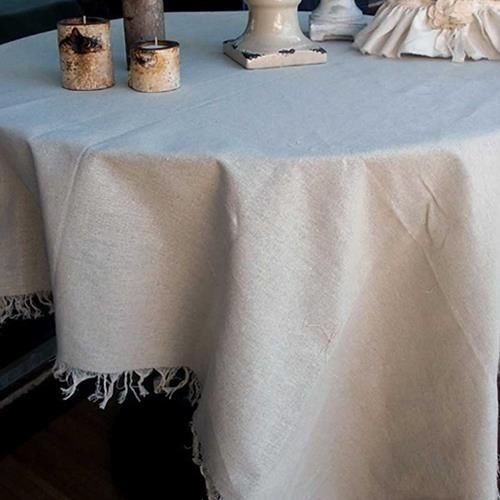 Square Natural Linen Tablecloth Table Cover with Fringed Edge, 54 inch
