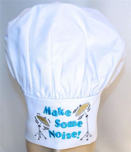 Make some noise drum kit white chef hat adult size music band monogram custom for sale