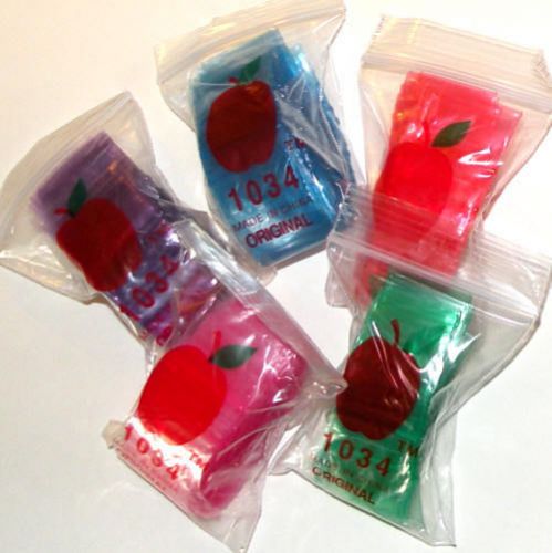500 Mixed Colors Baggies mini ziplock  bags 1 x 3/4&#034; Apple® brand 1034