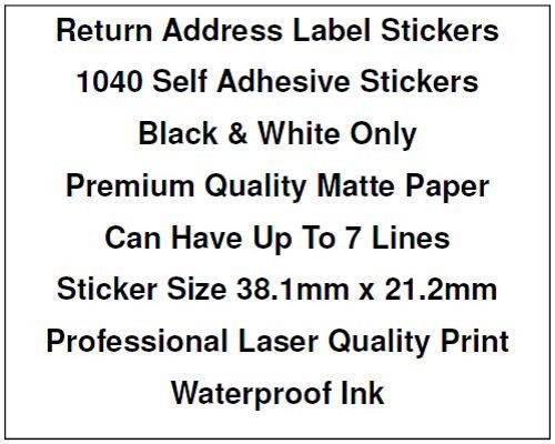 1040 personalised return address label stickers laser quality print for sale