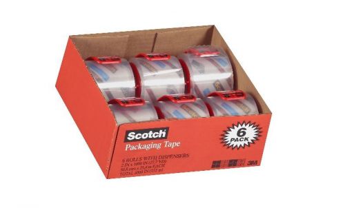 Scotch clear shipping packaging packing tape heavy duty 6 rolls w/dispensers for sale
