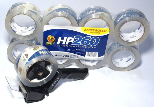 Duck Tape HP 260 High Performance Packaging Tape 8 Pack with FREE tape gun
