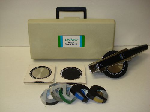 Vintage dymo 1550 deluxe tapewriter kit - 5 colored tapes &amp; 3 embossing wheels for sale