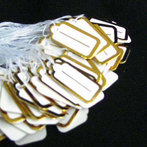100 Gold White Tie Price Tag Small Jewelry Size 0.75&#034;