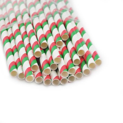 CA 25 x STRIPED PAPER DRINKING STRAWS-RAINBOW MIXED PARTY  RED GREEN HOT