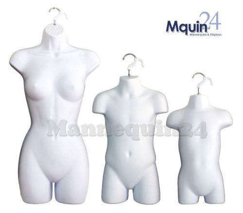 FEMALE, CHILD &amp; TODDLER(a set of 3)mannequins forms for Hanging Display -White