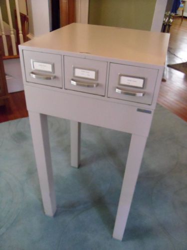 Heavy duty hamilton 3 drawer file w matching base table - fits 3 x 5 cards for sale