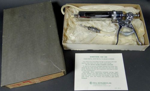 Vintage IDEAL INSTR 50cc Syringe Pistol Grip Vaco Metal Plunger Veterinary 1938