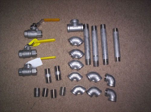 Three 1/2 inch SS Valves and 19 SS pipe fittings