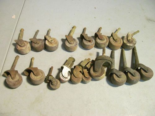 Lot of 18 Furniture Casters w/ Wood Wheels Steampunk Antique Vintage