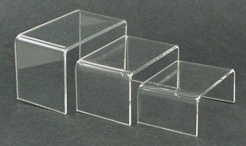 Set of 3 LARGE Acrylic Clear Riser 8&#034; 6&#034; 4&#034;  Stand  Display Jewelry LG NEW Sport