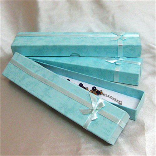 2 pcs Blue BOW TIE PAPER WATCH BRACELET Necklace CASE GIFT LONG Gift BOX
