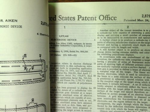 VINTAGE US UNITED STATES PATENT OFFICE ELECTRONIC DEVICE MARCH 1959