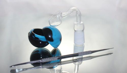 Quartz Glass Domeless Bangers  Honey Pot 14mm Female Free Jar and Silver Tool