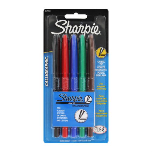 Sharpie Calligraphic Markers, Chisel Tip, Assorted, Pack of 5