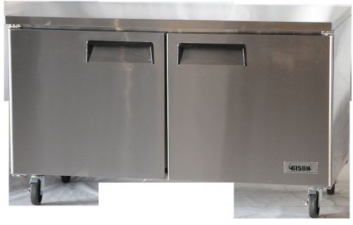BISON 2 DOOR STAINLESS 60&#034;UNDER COUNTER FREEZER ,BUF-60, FREE SHIPPING !!!