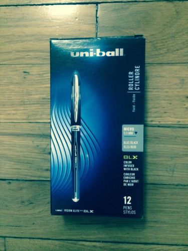Uni-ball Vision Elite Rollerball Micro .0.5mm Point Blue/Black Ink 12-Pens