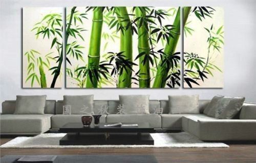 3PC,MODERN ABSTRACT HUGE WALL ART OIL PAINTING ON CANVAS Bamboo + frame