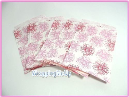 100 -5x7 Pink Flower Print Bags, Retail Paper Gift Bags, Serrated Edge Bags