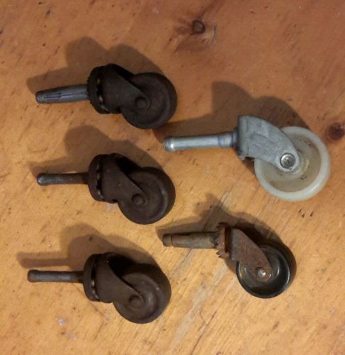 5 Small Vintage Caster Wheels Table Cart Industrial Steampunk LOT
