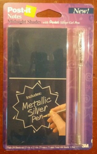 Black Gothic Sticky Notes Post-It Art 2 Pads &amp; Silver Gel Pen Midnight BRAND NEW