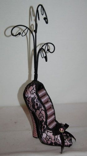 Jewellery Stand - Black Lace Shoe for Rings, Necklaces etc (H35cm) - EUC