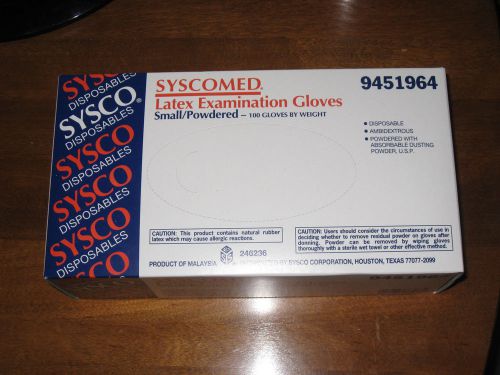 100 Count SyscoMed Latex Disposable Gloves Lightly Powdered Size:Small