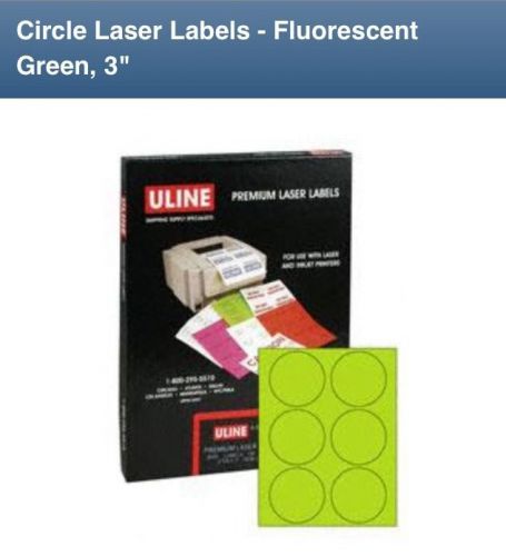 Uline Fluorescent Green Laser 3&#034; Round Circular Circle Labels Stickers x20