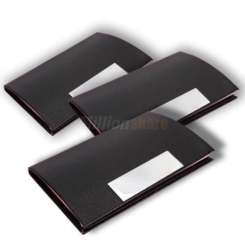 3 x business credit name id card holder case wallet artificial leather &amp; metal for sale