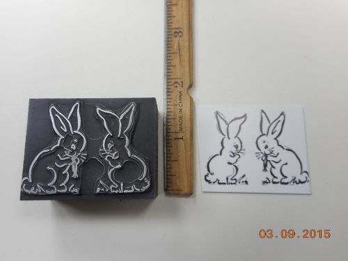 Letterpress Printing Printers Block, Easter, 2 Bunny Rabbits, one eating Carrot
