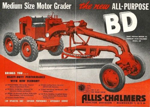 1948 Allis-Chalmers Model BD Motor Grader ad, nice color centerspread