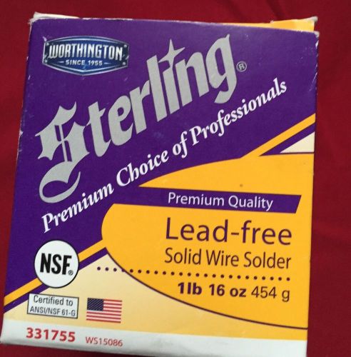 Sterling lenox worthington lead free solid wire solder 1 lb ws15086 331755 new! for sale