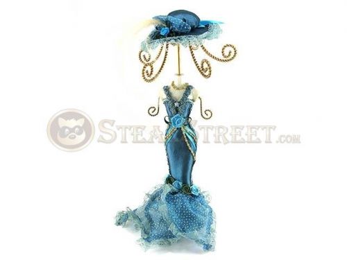 12 Inch Blue Organza Dress Fashion Jewelry Display with Rose Center