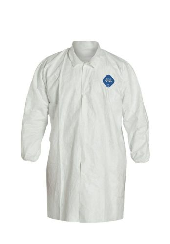 Case of 30 dupont tyvek lab coat with elastic wrists; frock collar; extra long for sale
