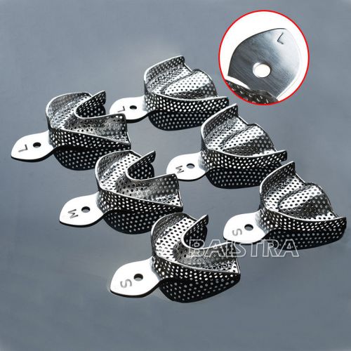6Pcs Dental Autoclavable metal Impression stainless steel Trays Itemuneed
