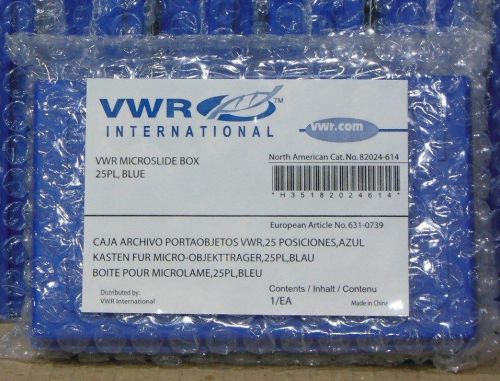Vwr 82024-614 25-place blue economy microscope slide boxes 5.5x3.5x1.375&#034; x24 for sale