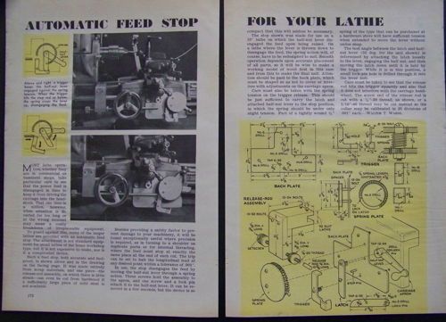Automatic Feed Stop for small Metal Lathes 1945 How-To build PLANS