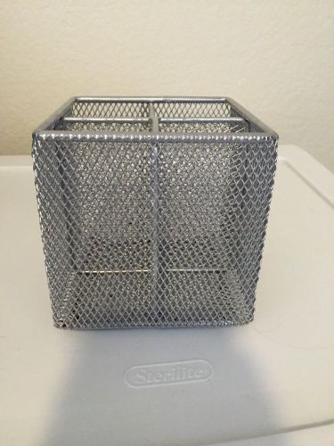Office Pen Holder Square mesh metal Pencil Organizer Container Desk Cup silver