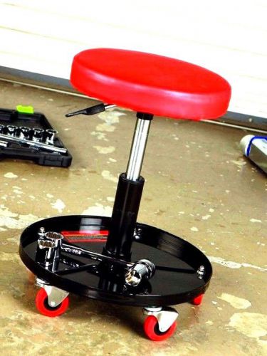 Roller Stool Rolling Seat Adjustable with Tool Supply Tray Office Shop Stool RED