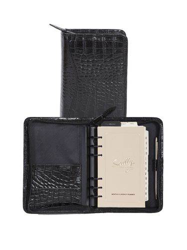 Scully Accessories Black Croco Leather Weekly 6 Ring Zip Organizer