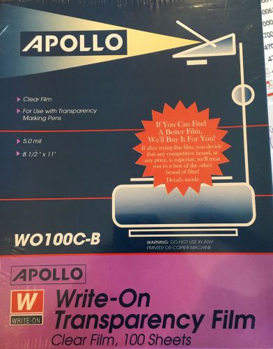 Apollo Write-On Transparency Film WO100C-B Clear 100 Sheets