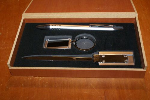 NIB Gift Set in Wood Gift Box - Includes Ink Pen, Letter Opener &amp; Key Chain