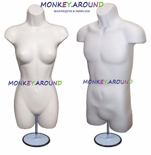 LOT OF 2 Mannequins Male Female White,Display Clothing Shirt Pants w/Metal Stand