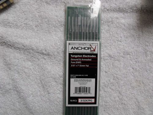 Anchor TIG Welding Tungsten Electrodes Pure EWP  Tungsten 3/32” x 7” Green 10Pc)