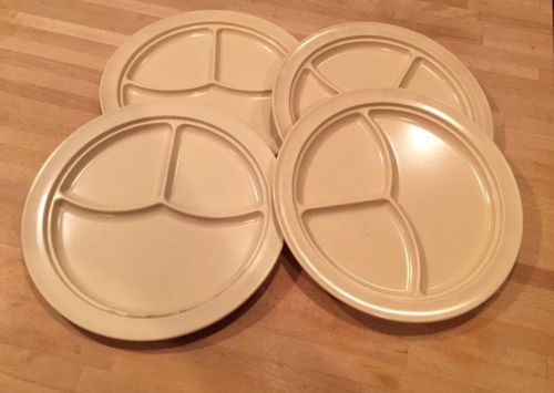 4 Vintage Prolon 3 compartment divided Cafeteria Plates 10 &#034; Baige 9927
