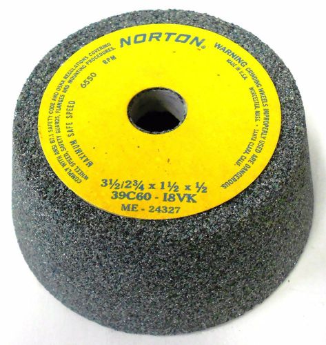 NORTON GRINDING WHEEL 39C60-I8VK, 3 1/2 / 2 3/4 X 1 1/2 X 1/2, MAX RPM 6550