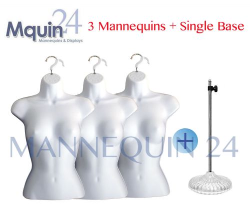 3 pcs FEMALE TORSO MANNEQUINS +1 STAND +3 HANGERS WHITE WOMAN MANNEQUIN DISPLAY